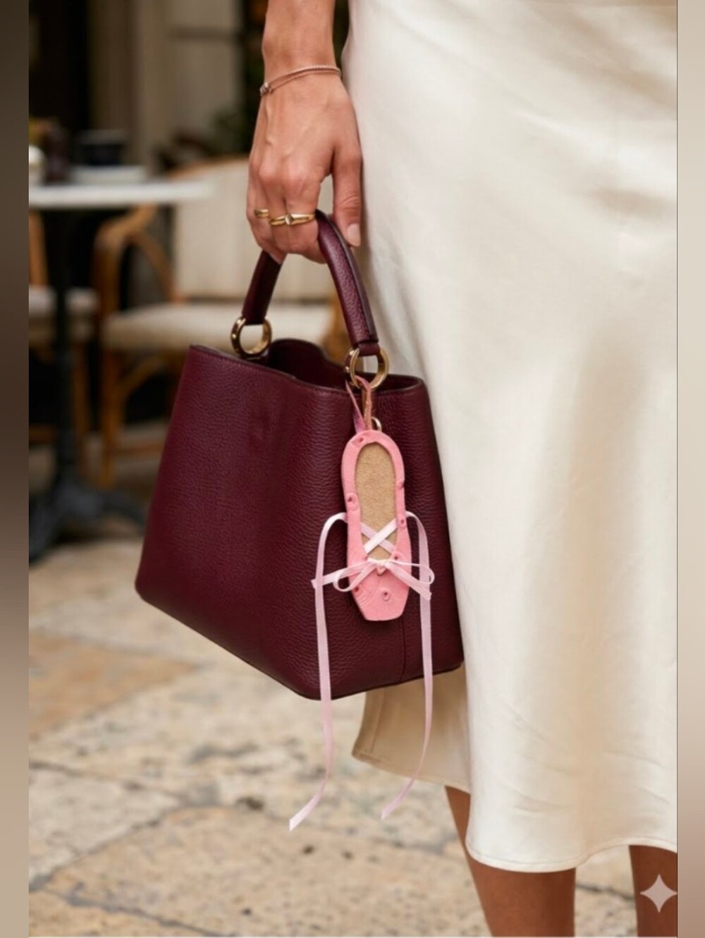 Handmade Genuine Leather Pointe Shoe Bag Charm Pink Tan #01